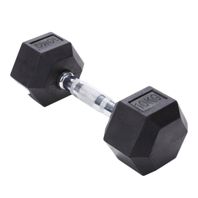 Dumbbell hitam dilapisi karet hex